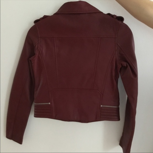 Maje Burgundy leather biker jacket - Picture 2 of 4